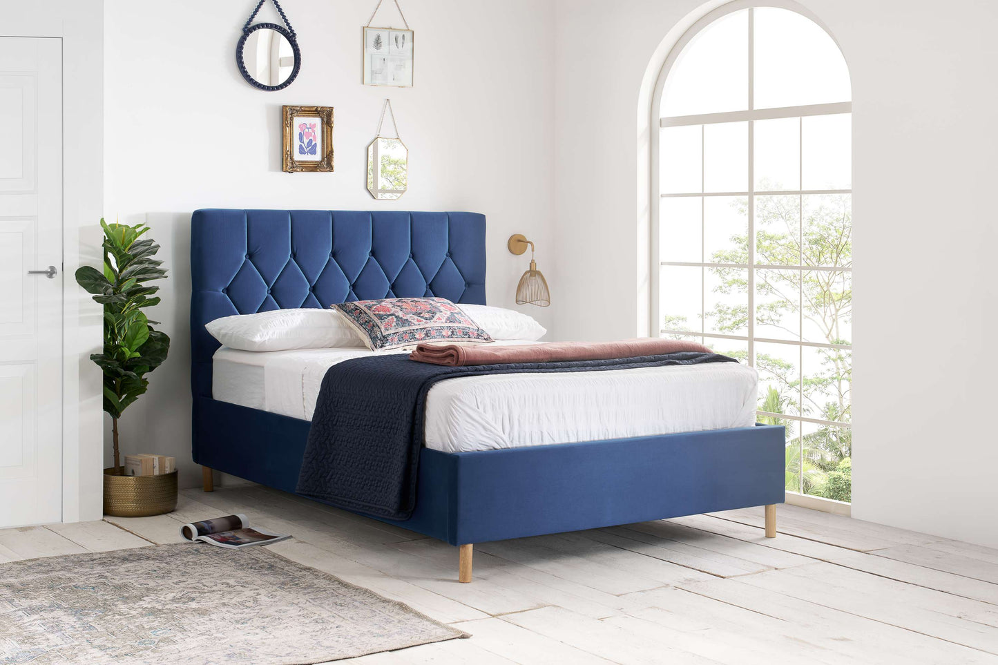 Loxley Blue Fabric Ottoman Storage Bed