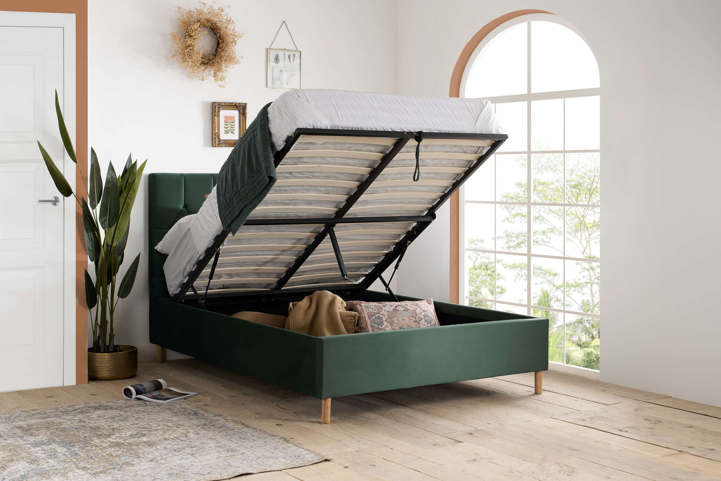 Loxley Green Fabric Ottoman Storage Bed