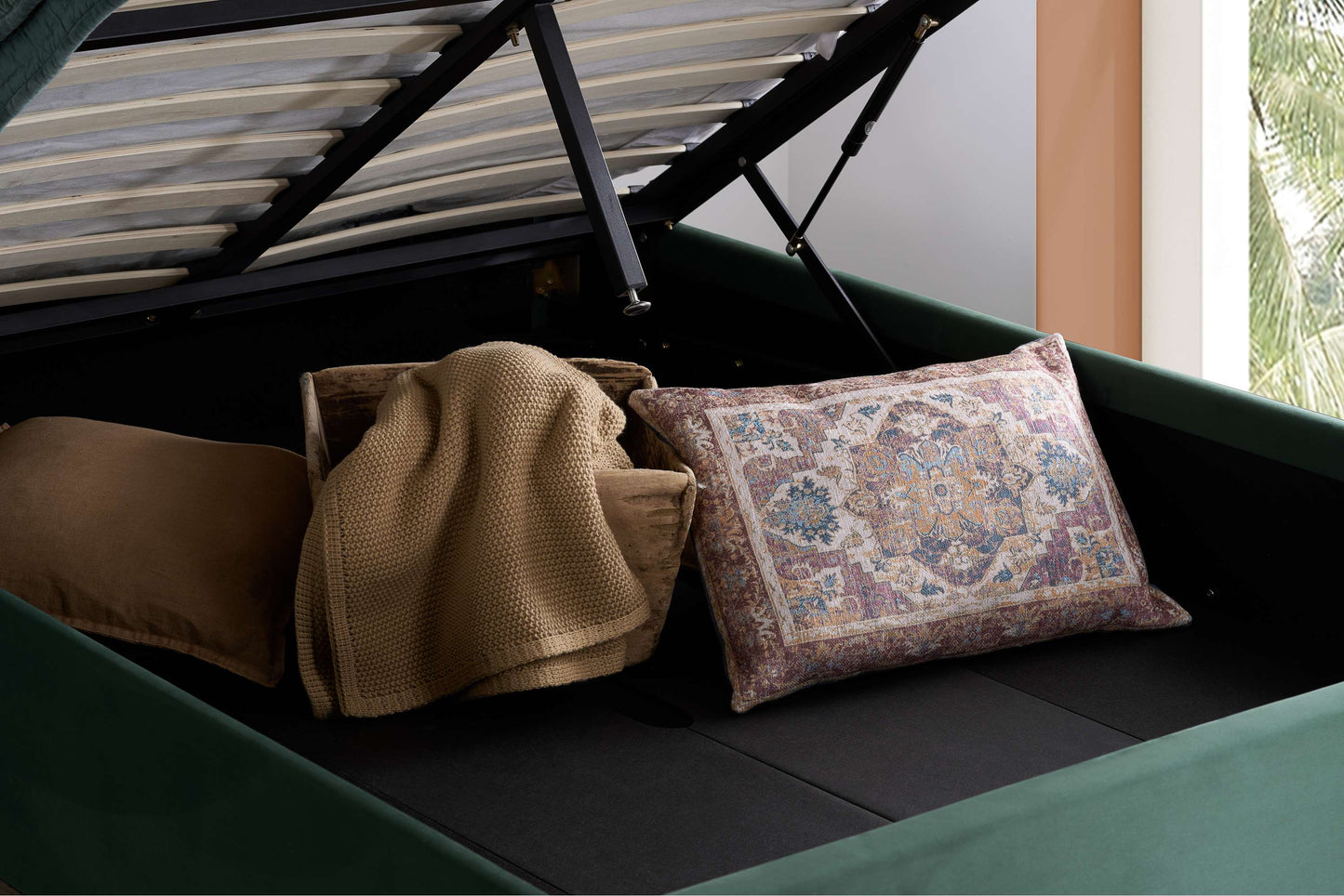 Loxley Green Fabric Ottoman Storage Bed