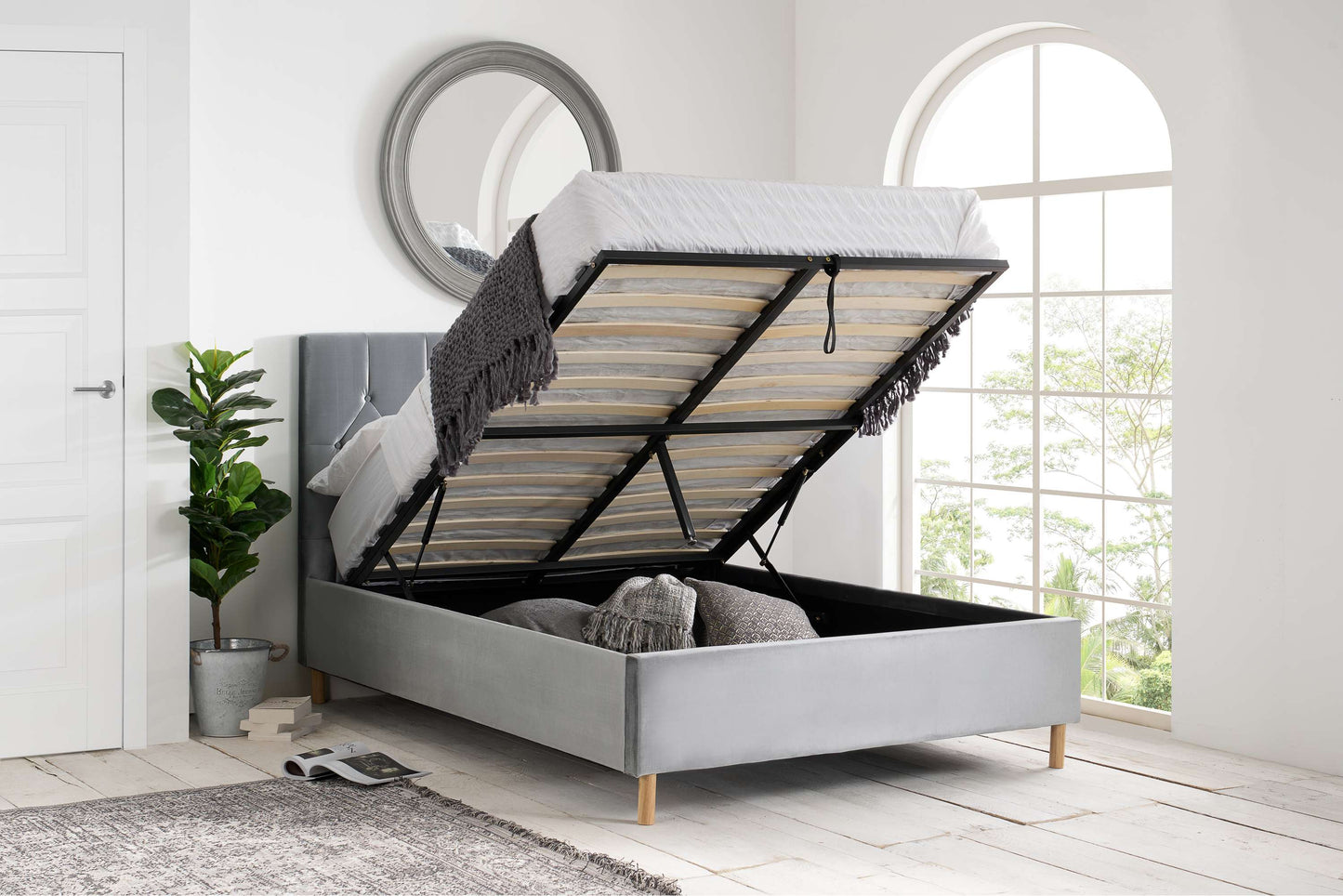 Loxley Grey Fabric Ottoman Storage Bed