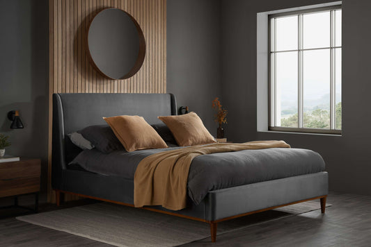 Lincoln Grey Velvet Fabric Bed