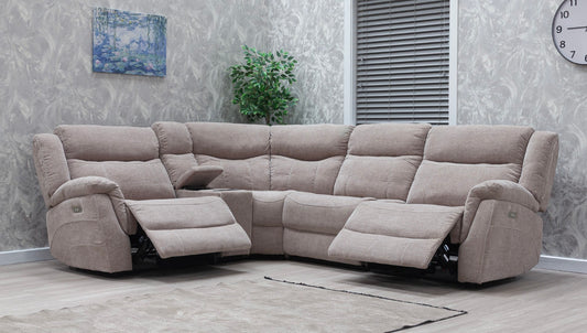 Lorenza Power Recliner Corner Sofas Champagne Fabric