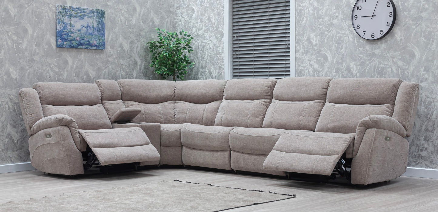 Lorenza Power Recliner Corner Sofas Champagne Fabric