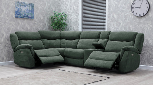 Lorenza Power Recliner Corner Sofas Sage Green Fabric
