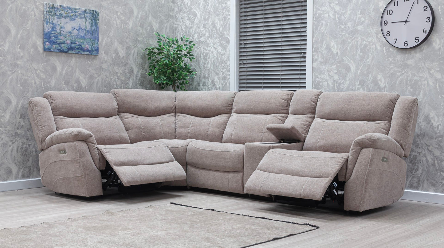 Lorenza Power Recliner Corner Sofas Champagne Fabric