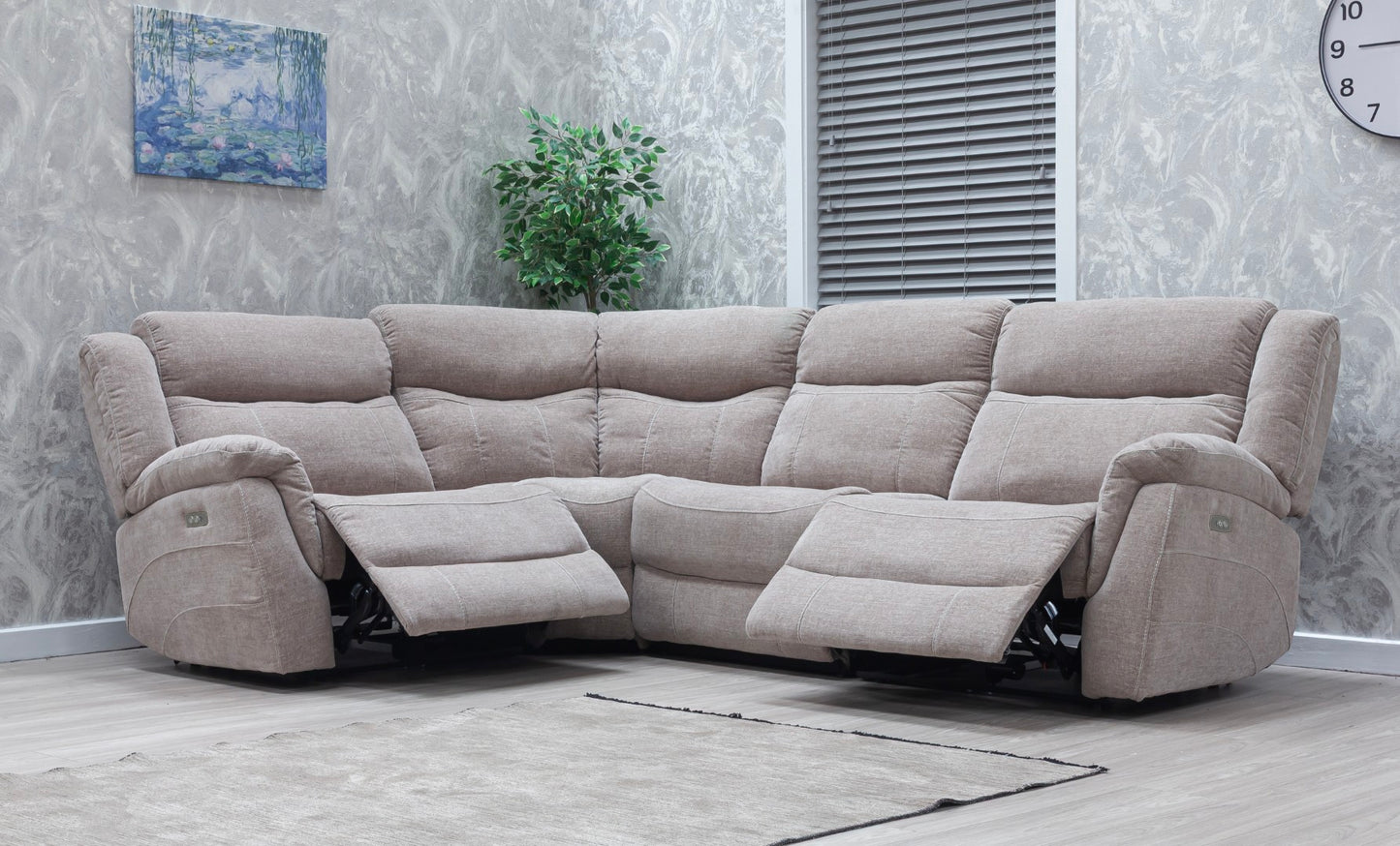 Lorenza Power Recliner Corner Sofas Champagne Fabric
