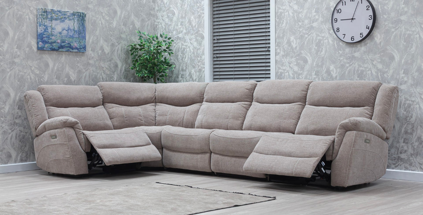 Lorenza Power Recliner Corner Sofas Champagne Fabric