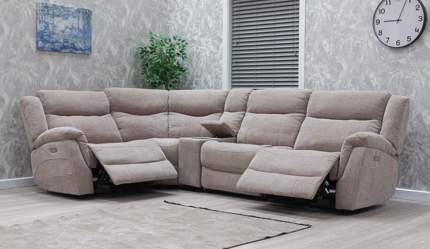 Lorenza Power Recliner Corner Sofas Champagne Fabric