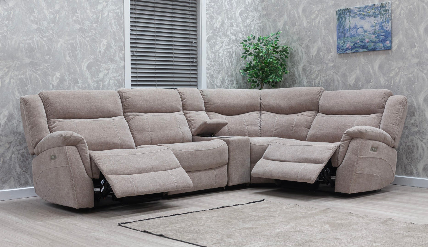Lorenza Power Recliner Corner Sofas Champagne Fabric