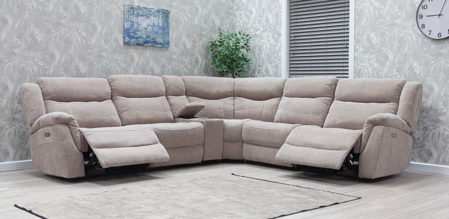 Lorenza Power Recliner Corner Sofas Champagne Fabric