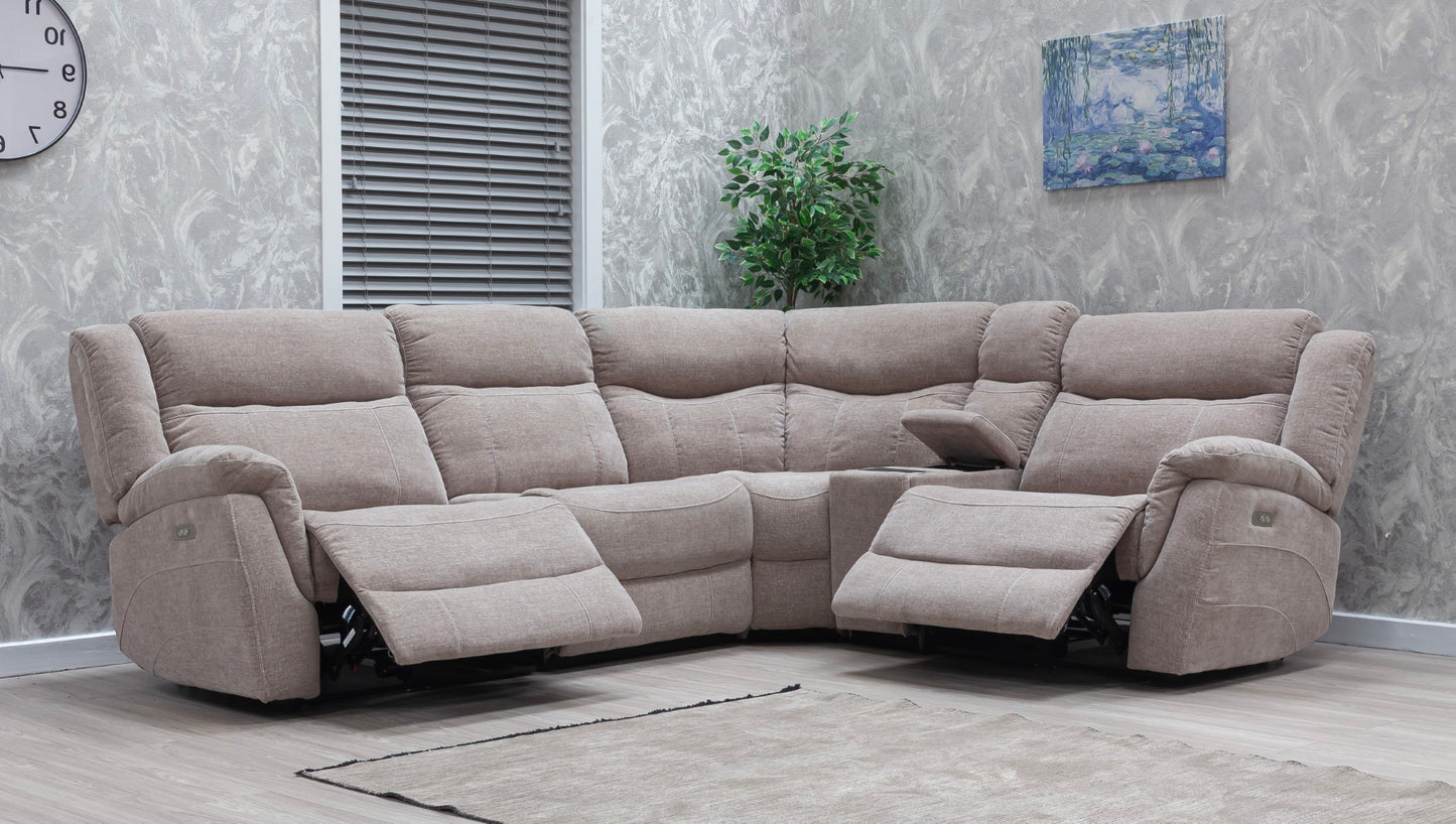 Lorenza Power Recliner Corner Sofas Champagne Fabric