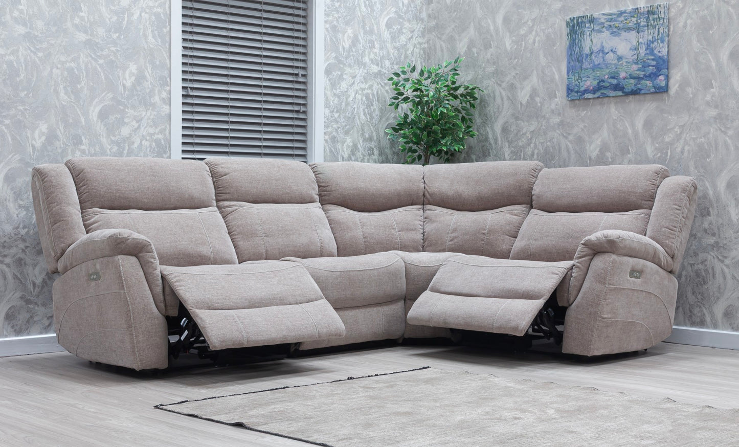 Lorenza Power Recliner Corner Sofas Champagne Fabric