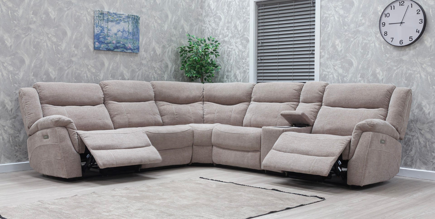 Lorenza Power Recliner Corner Sofas Champagne Fabric