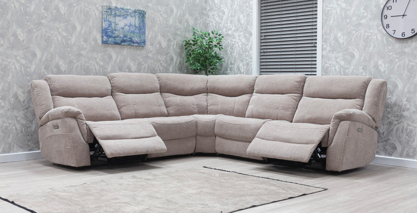 Lorenza Power Recliner Corner Sofas Champagne Fabric
