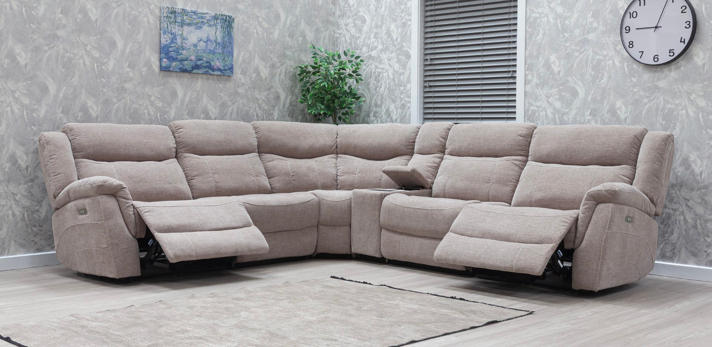 Lorenza Power Recliner Corner Sofas Champagne Fabric