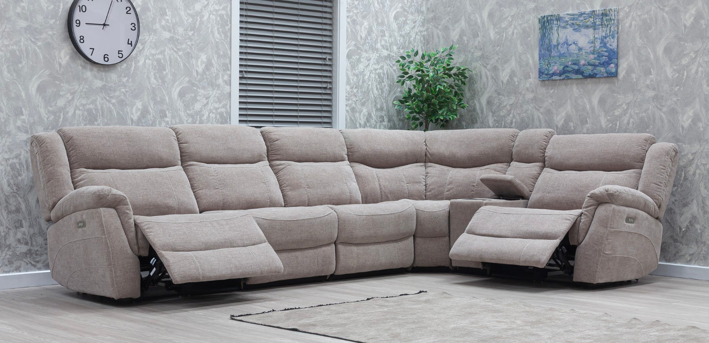 Lorenza Power Recliner Corner Sofas Champagne Fabric