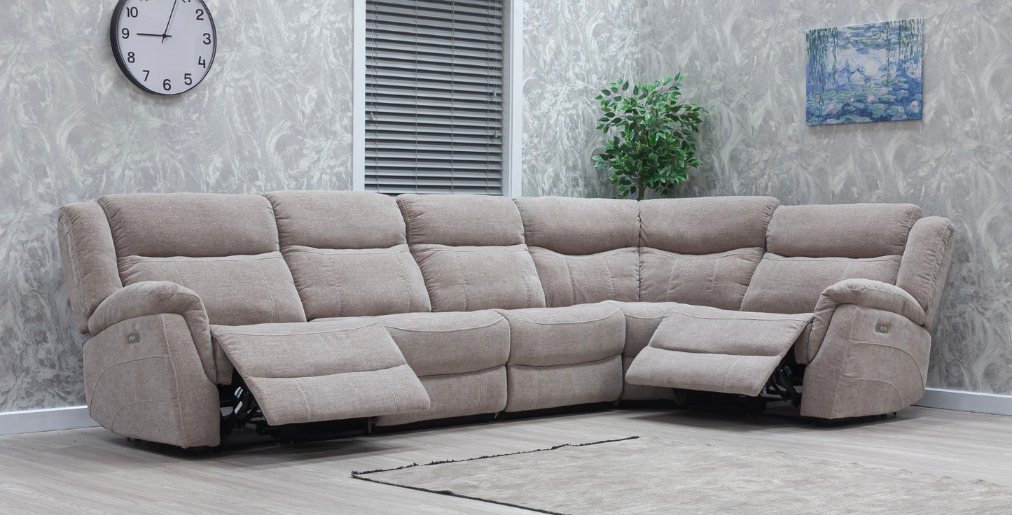 Lorenza Power Recliner Corner Sofas Champagne Fabric