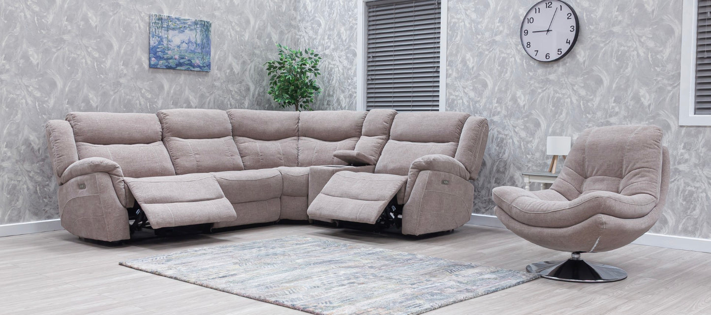 Lorenza Power Recliner Corner Sofas Champagne Fabric