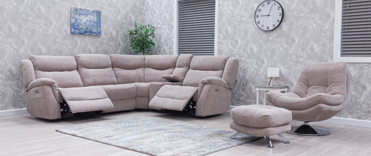 Lorenza Power Recliner Corner Sofas Champagne Fabric