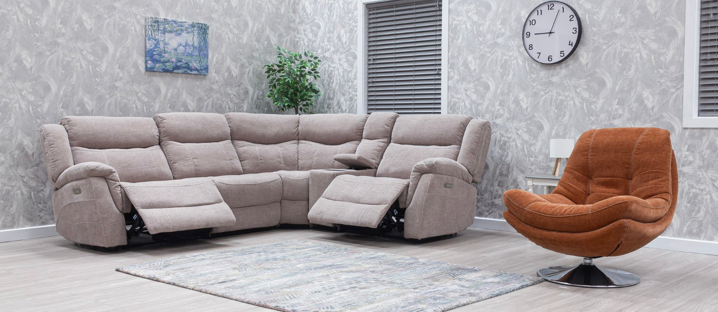 Lorenza Power Recliner Corner Sofas Champagne Fabric