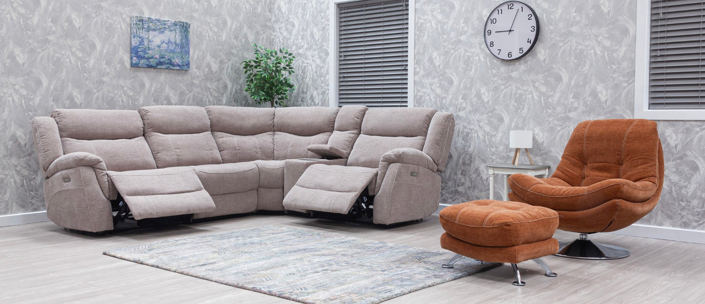 Lorenza Power Recliner Corner Sofas Champagne Fabric