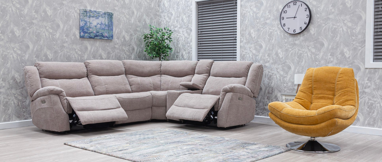 Lorenza Power Recliner Corner Sofas Champagne Fabric