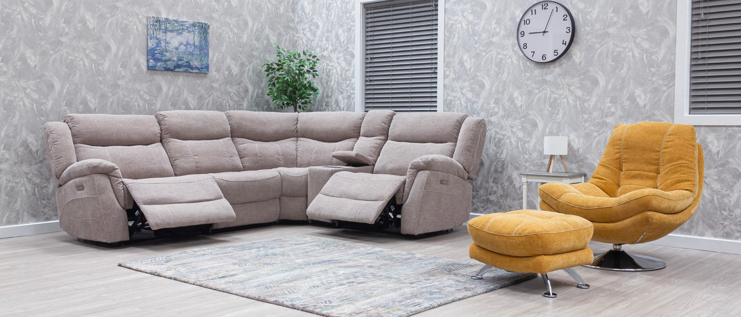 Lorenza Power Recliner Corner Sofas Champagne Fabric