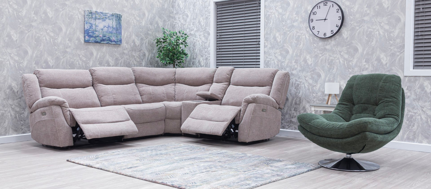 Lorenza Power Recliner Corner Sofas Champagne Fabric