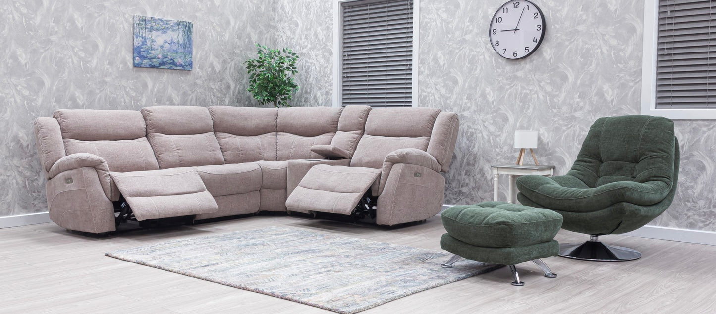 Lorenza Power Recliner Corner Sofas Champagne Fabric