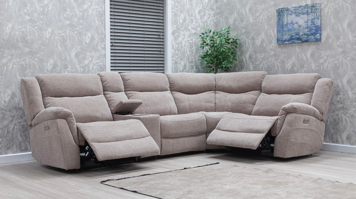 Lorenza Power Recliner Corner Sofas Champagne Fabric