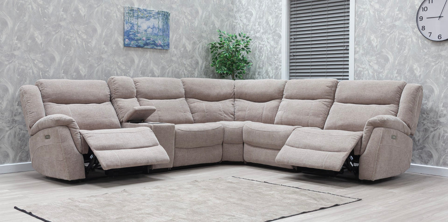 Lorenza Power Recliner Corner Sofas Champagne Fabric