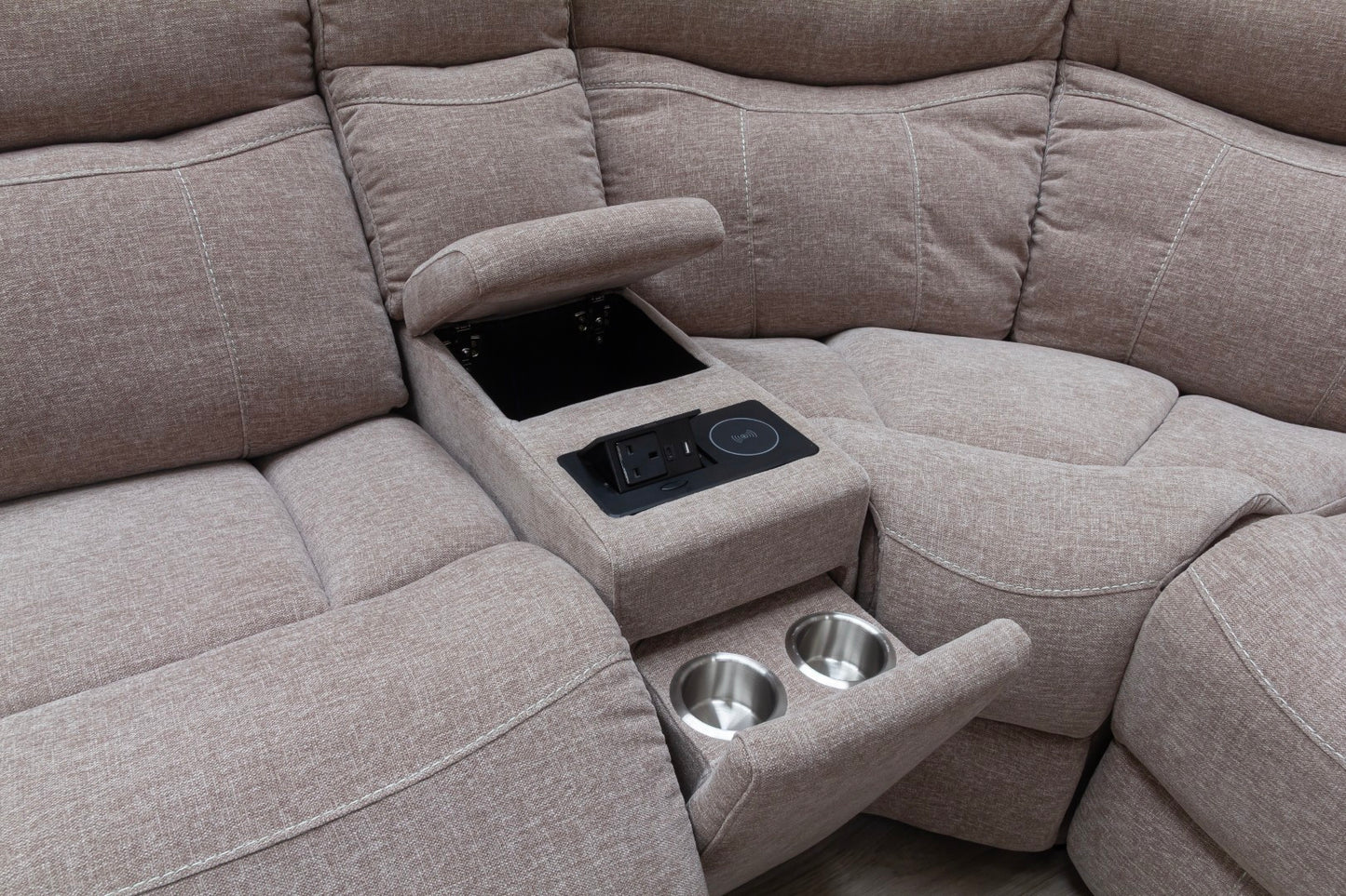 Lorenza Power Recliner Corner Sofas Champagne Fabric