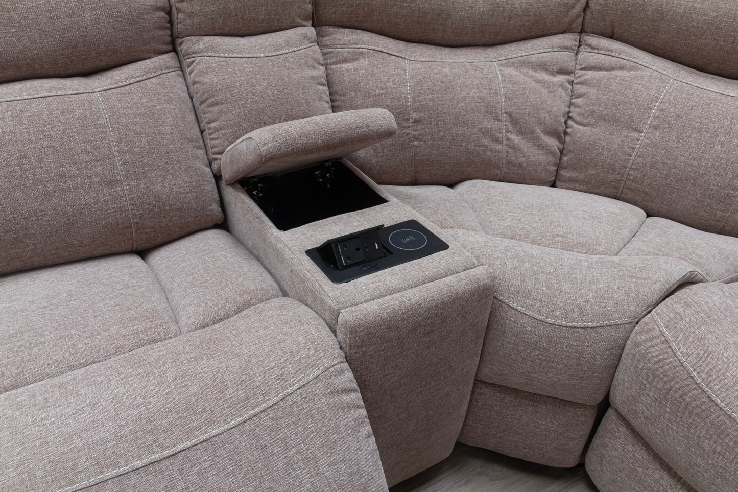 Lorenza Power Recliner Corner Sofas Champagne Fabric