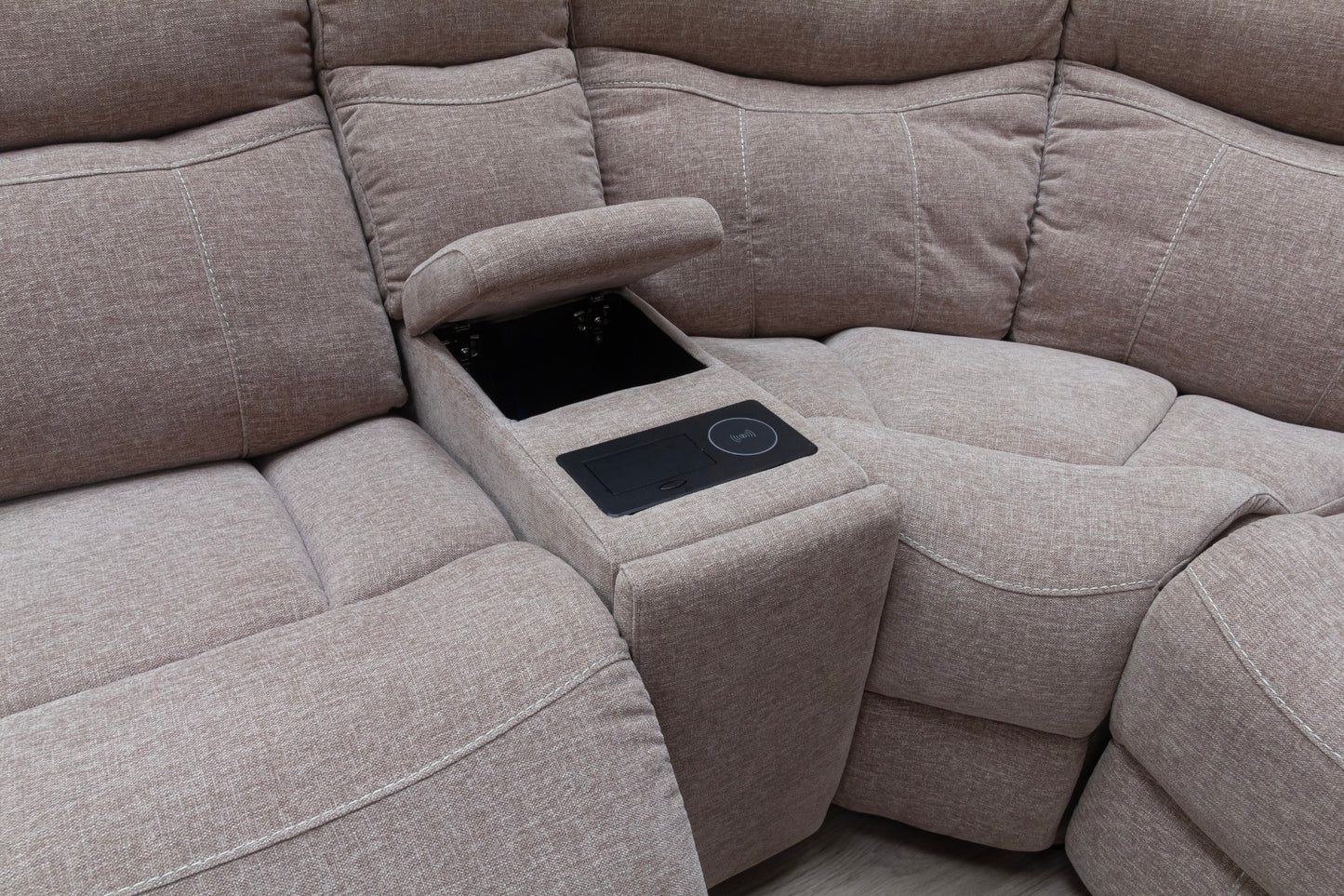 Lorenza Power Recliner Corner Sofas Champagne Fabric