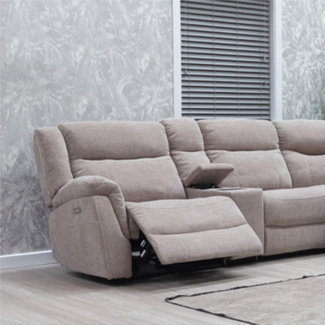 Lorenza Power Recliner Corner Sofas Champagne Fabric