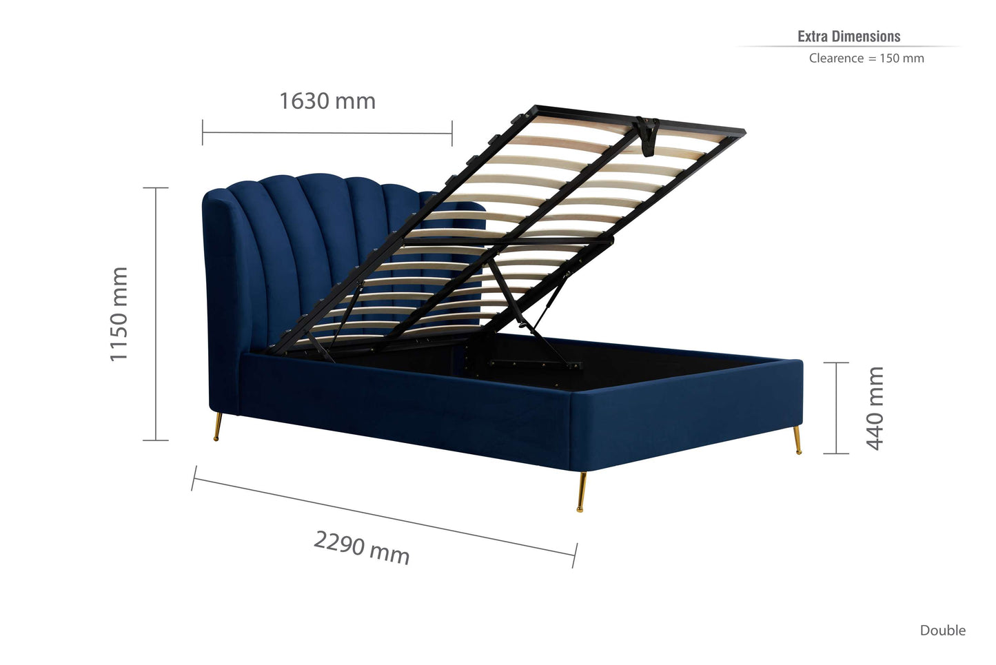 Lottie Midnight Blue Fabric Ottoman Storage Bed