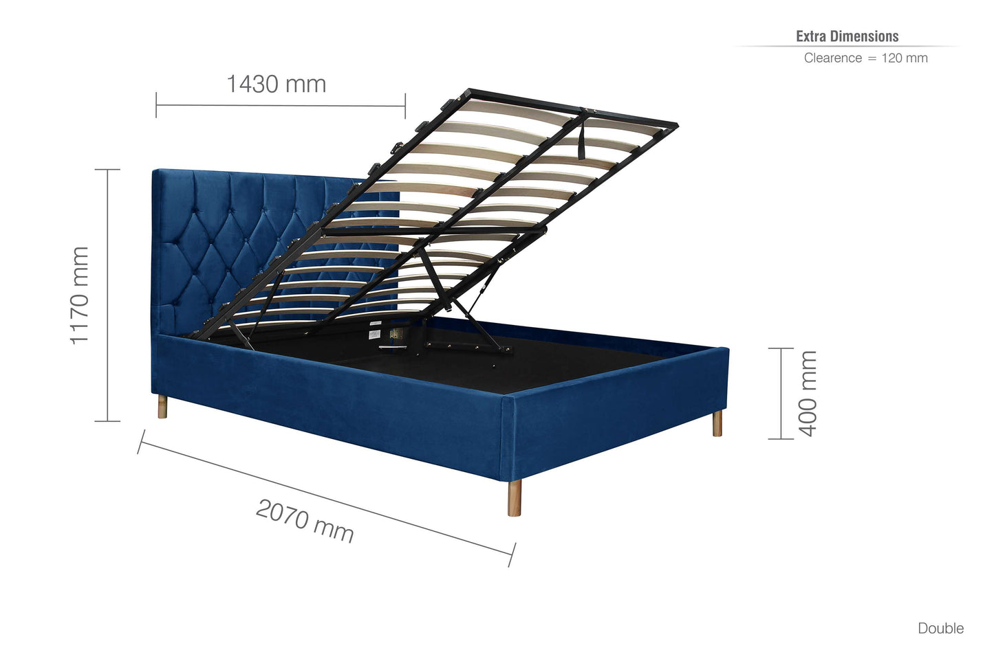 Loxley Blue Fabric Ottoman Storage Bed