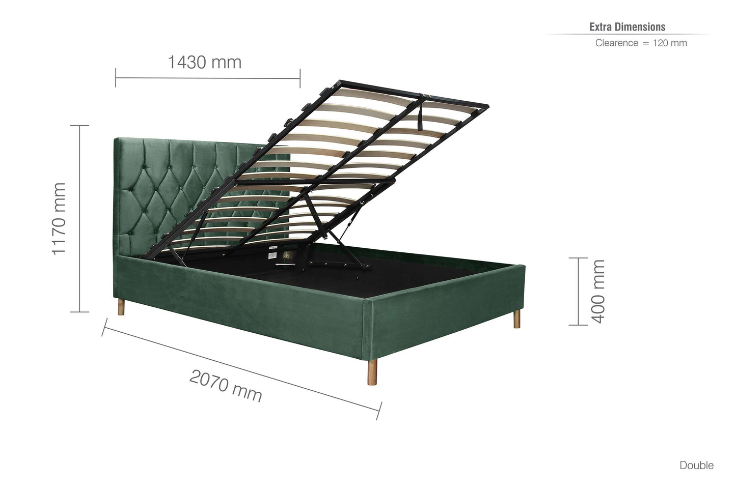 Loxley Green Fabric Ottoman Storage Bed