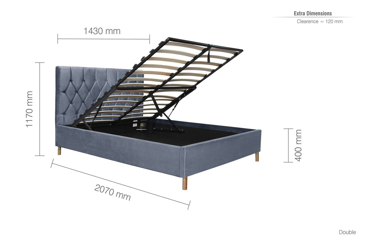 Loxley Grey Fabric Ottoman Storage Bed