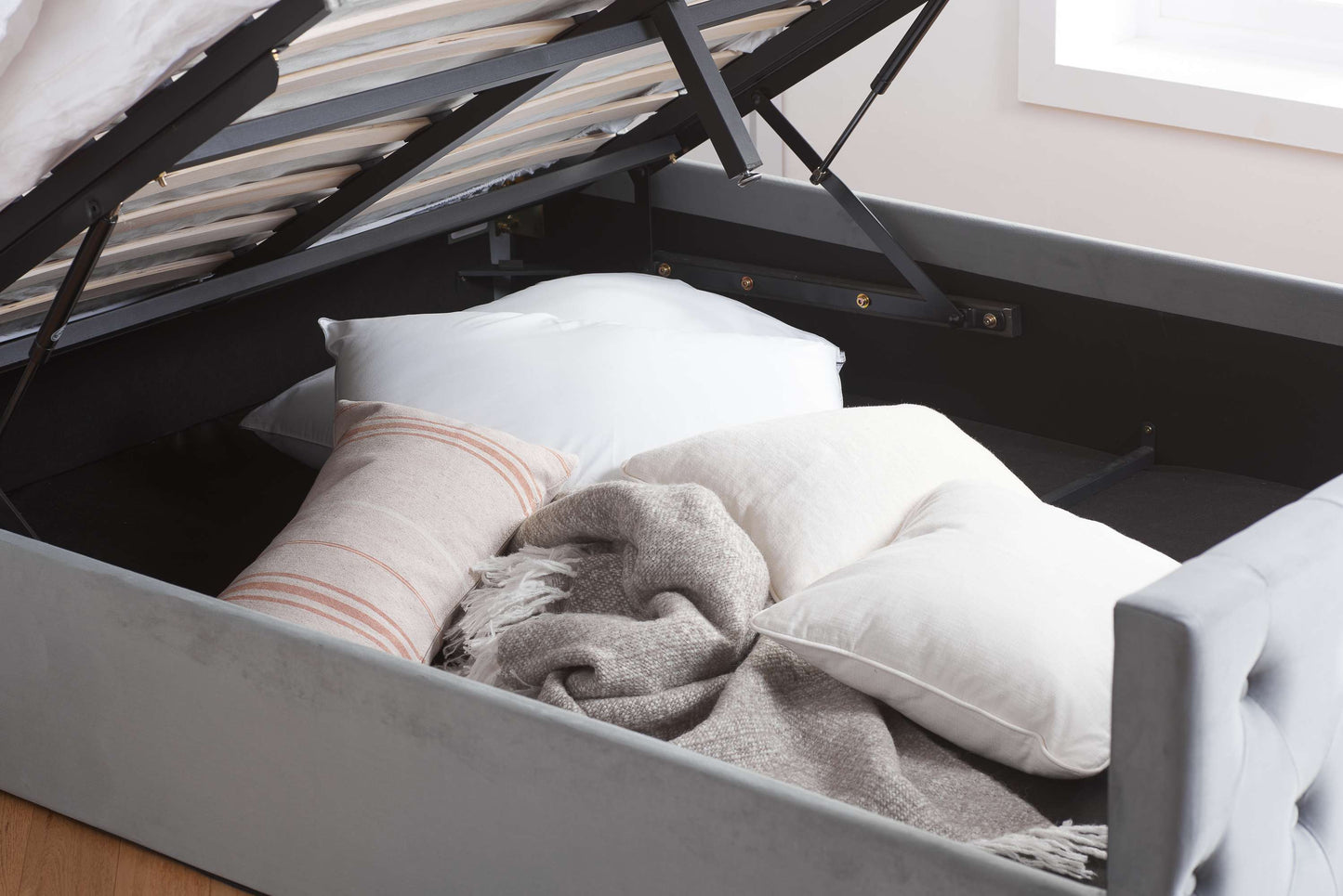 Marquis Grey Fabric Ottoman Storage Bed