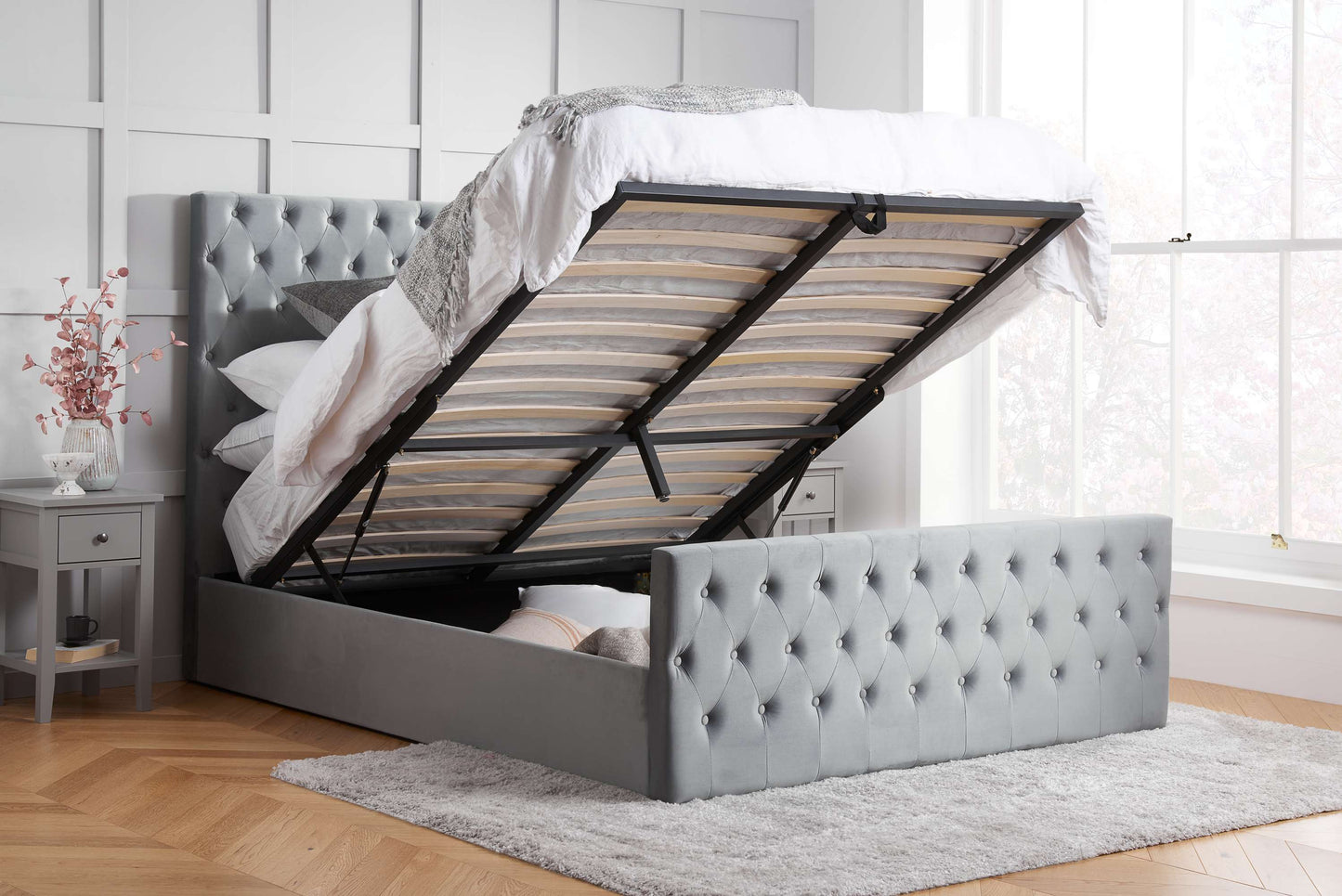 Marquis Grey Fabric Ottoman Storage Bed