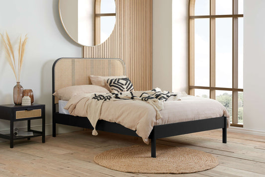Margot Black Rattan Wooden Bed