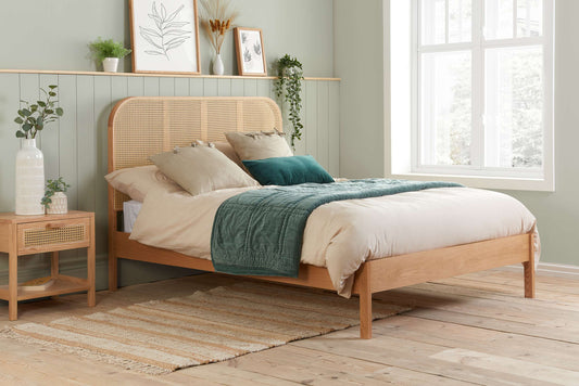 Margot Oak Rattan Wooden Bed
