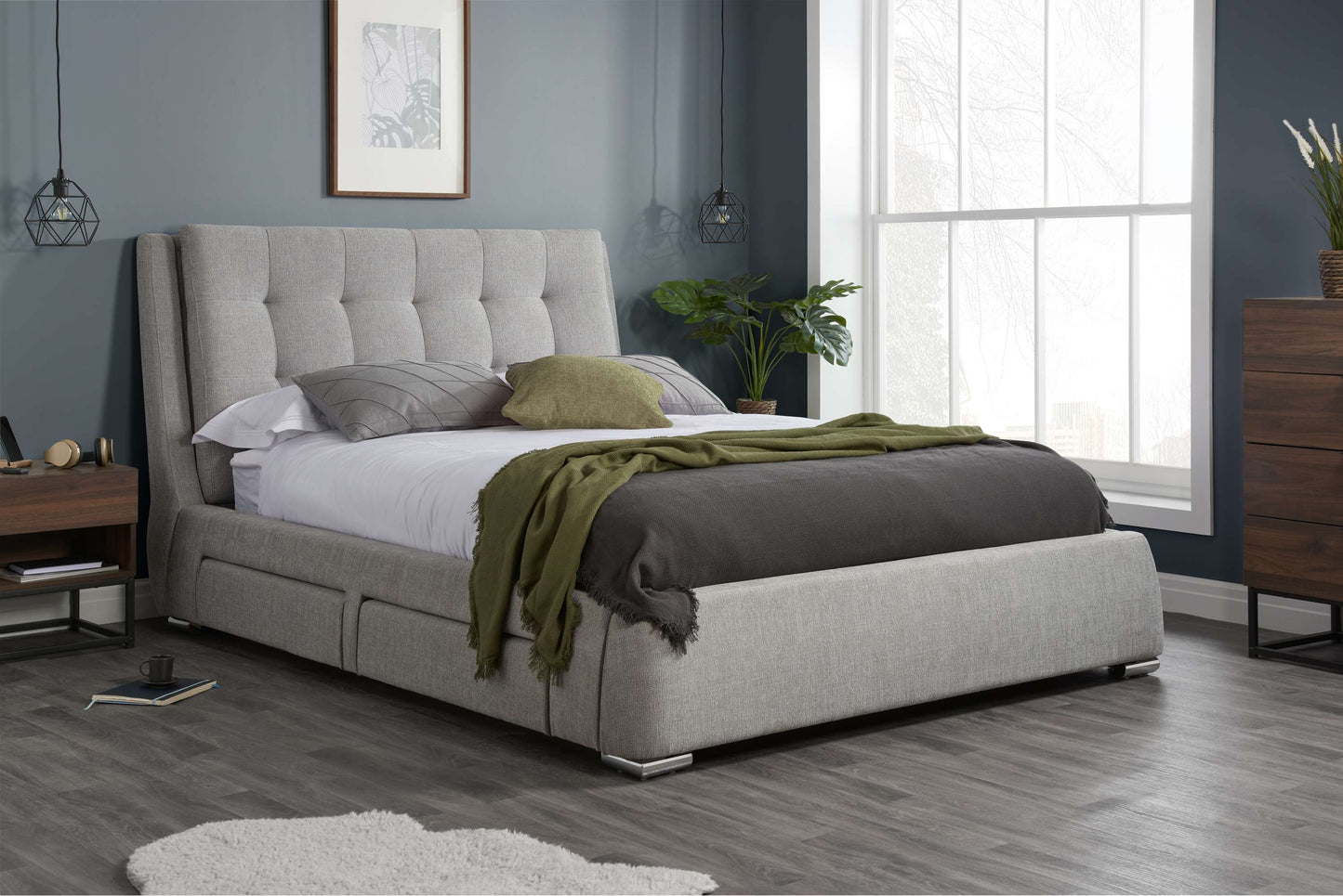 Mayfair Grey Fabric Bed With Storage Drawers