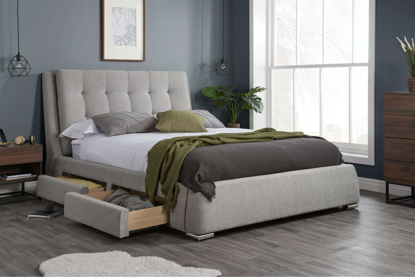 Mayfair Grey Fabric Bed With Storage Drawers
