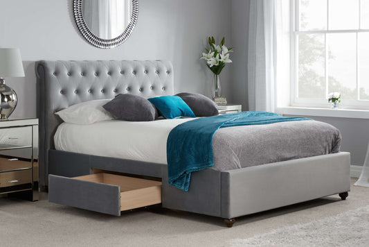 Marlow Grey Velvet Bed with Storage Drawers