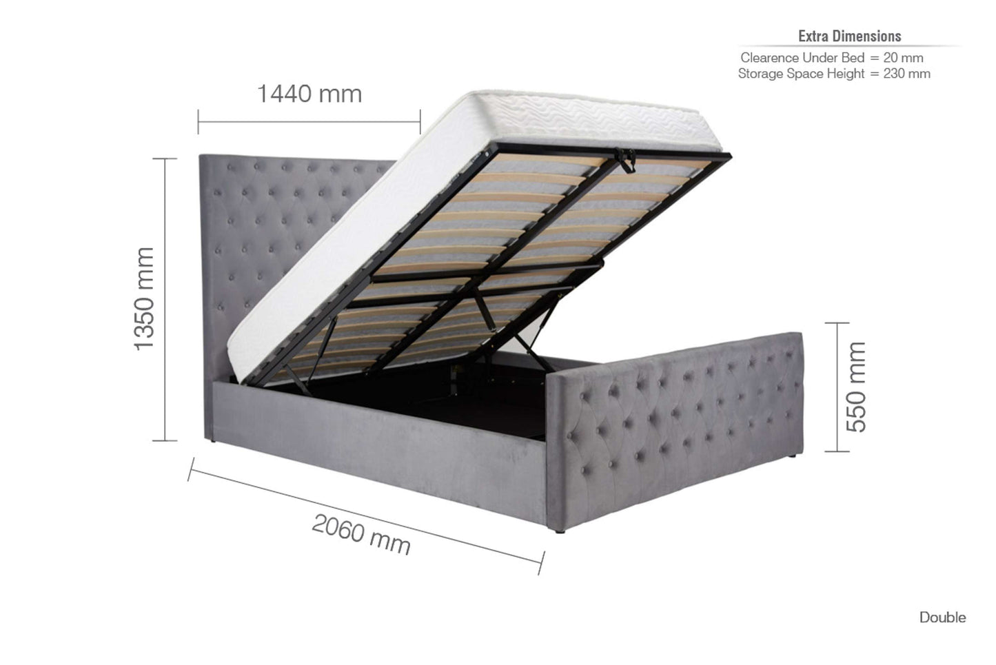 Marquis Grey Fabric Ottoman Storage Bed