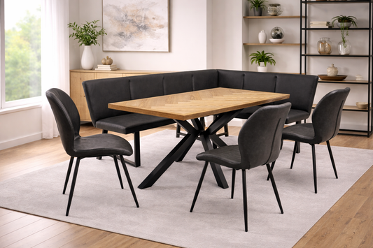 Ashford 1.4m Ash Veneer Dining Table Set + Corner Bench & Dining Chairs