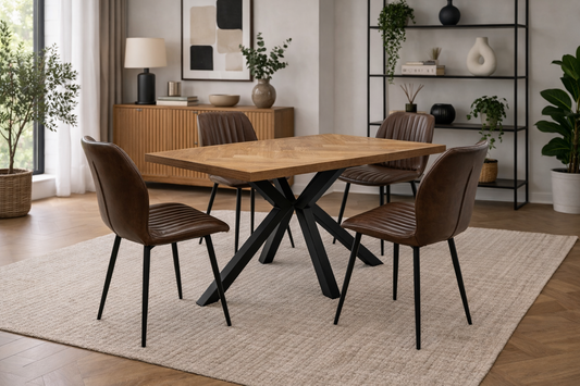 Ashford 1.4m Ash Veneer Dining Table Set with 4x Denver Tan Faux Leather Dining Chairs