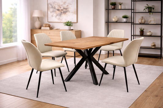 Ashford 1.4m Ash Veneer Dining Table Set + Santorini Stone Faux Leather Dining Chairs